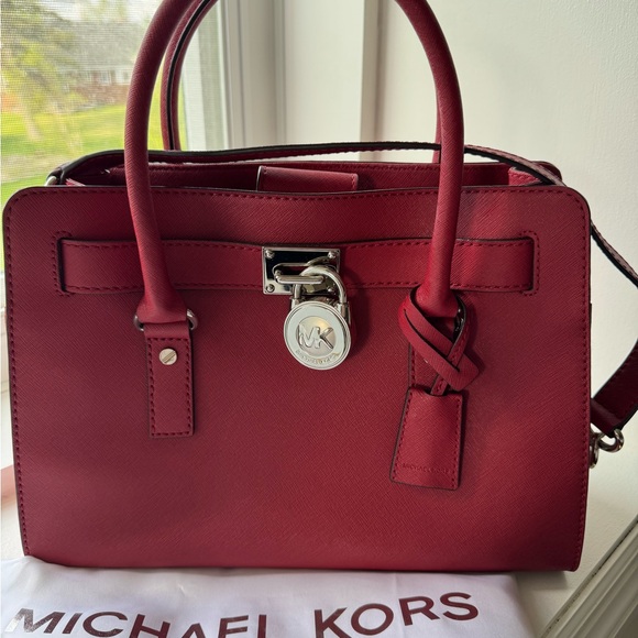Michael Kors Handbags - Michael Kors “Hamilton” Medium Saffiano Satchel - Cherry Red